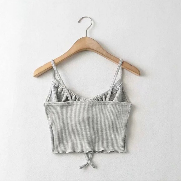 gray tie front cami camisole tank top - Picture 3 of 4